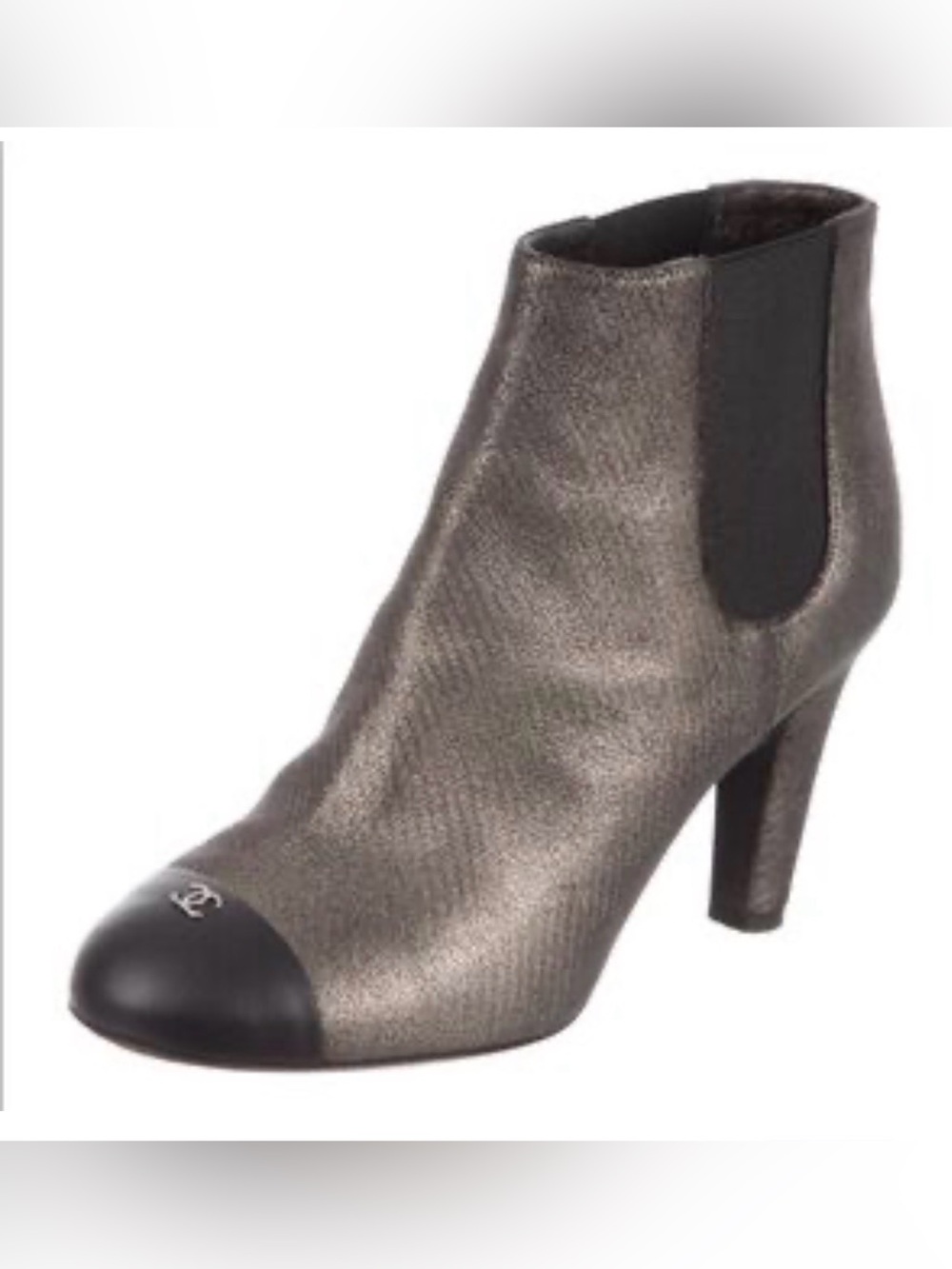 Chanel metallic bronze-tone leather ankle boots